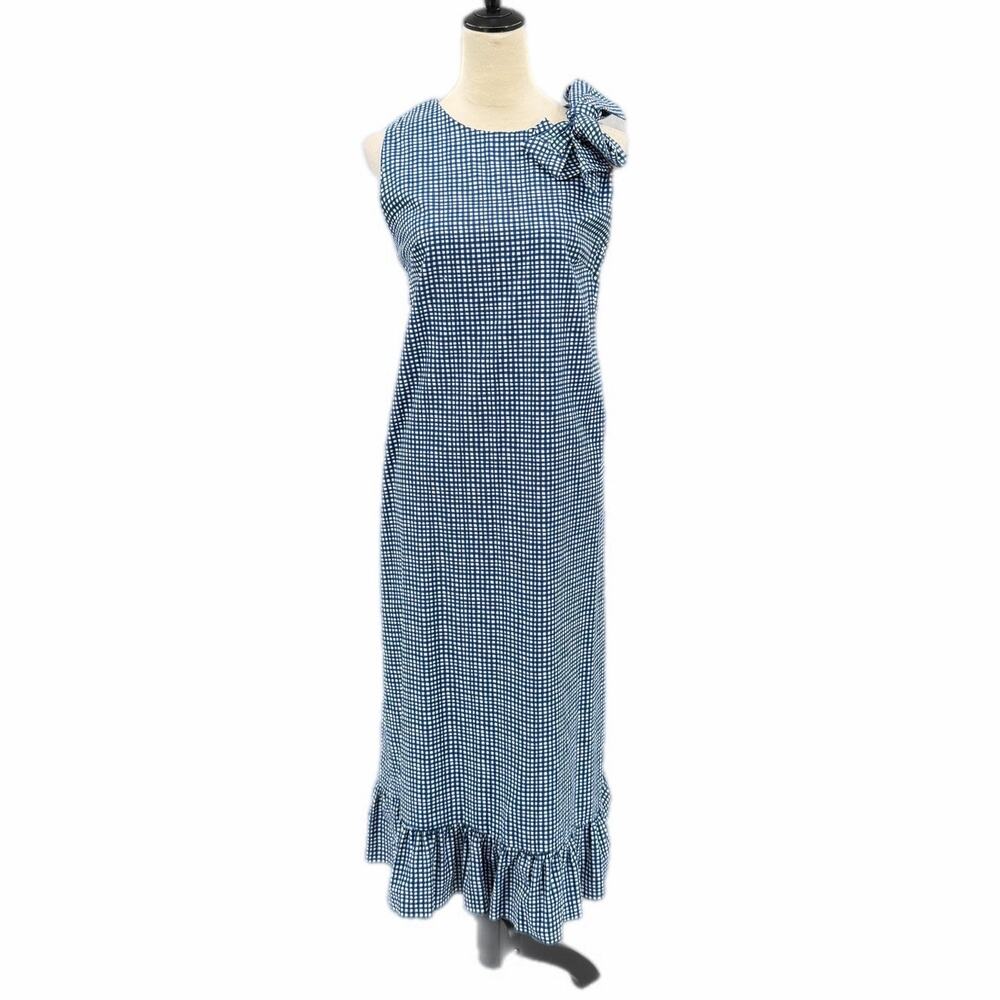 Love, Lilly Blue & White Gingham Bow Sleeveless 100% Cotton Midi Shift Dress